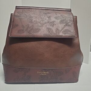 Elegant Brown Floral Embossed Leather Backpack